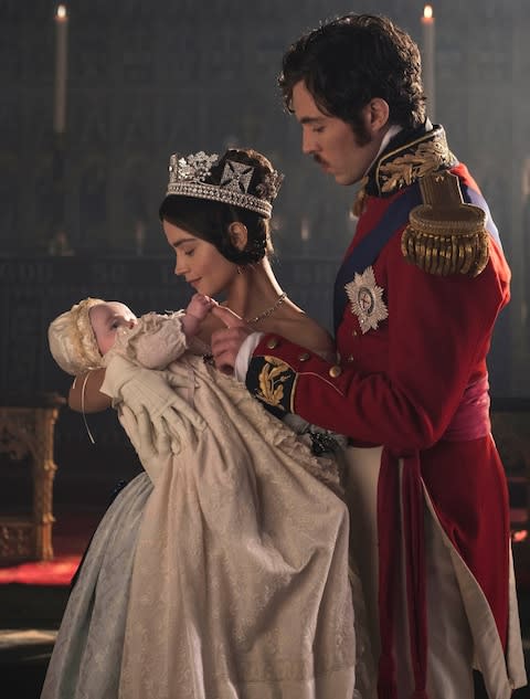 Jenna Coleman as Queen Victoria at the christening of Princess Victoria