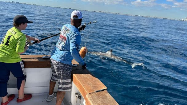 PHOTO: 12-year-old Cambell Keenan caught a great white shark while fishing in Florida. (Courtesy of Katie Savage)