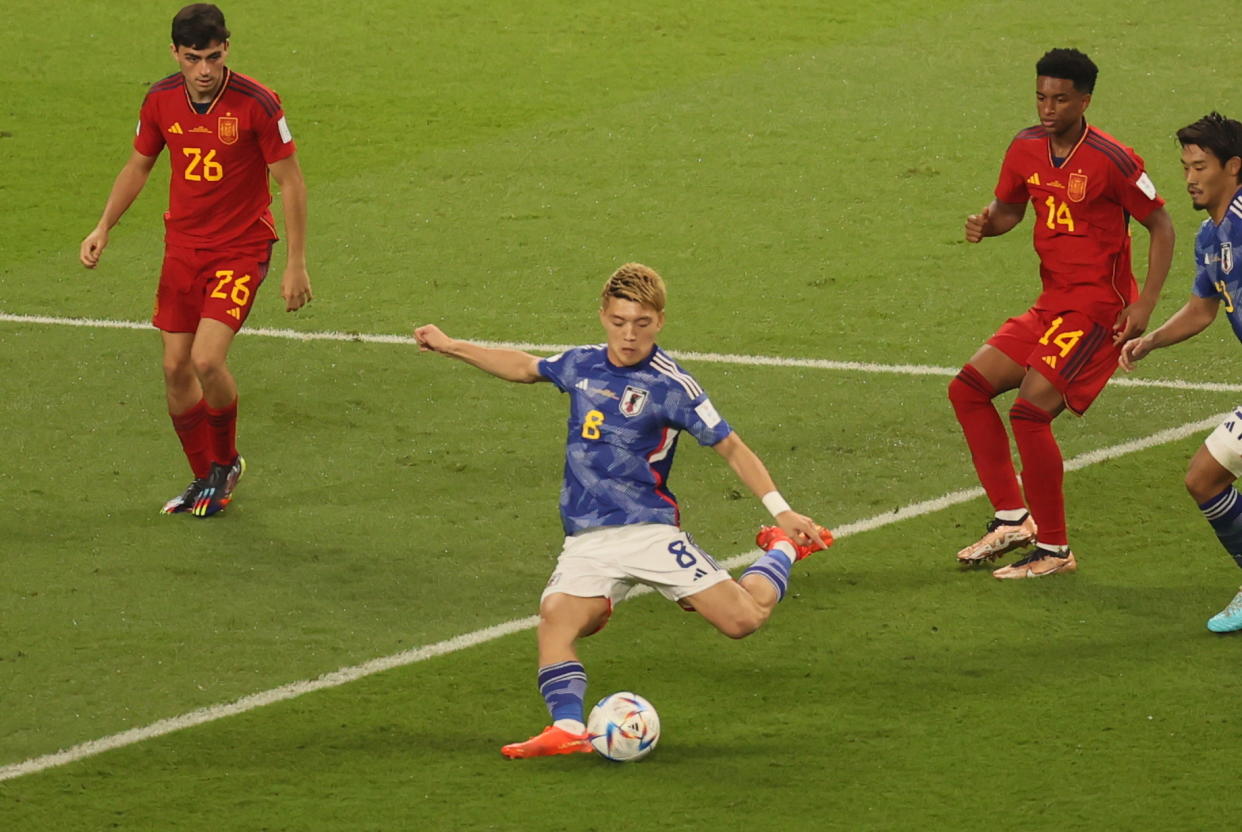 Ritsu Doan empató el marcador para Japón frente a España (Foto de: Evrim Aydin/Anadolu Agency via Getty Images)