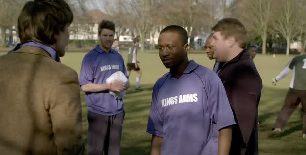 Babatunde with James Corden and Matt Smith in Doctor Who (Photo: BBC)