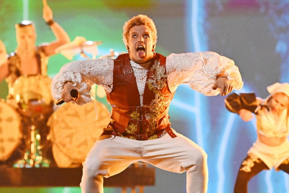 Baby Lasagna AKA Marko Purišić rehearsing in the semi-finals earlier in the week (TT News Agency/AFP via Getty Ima)