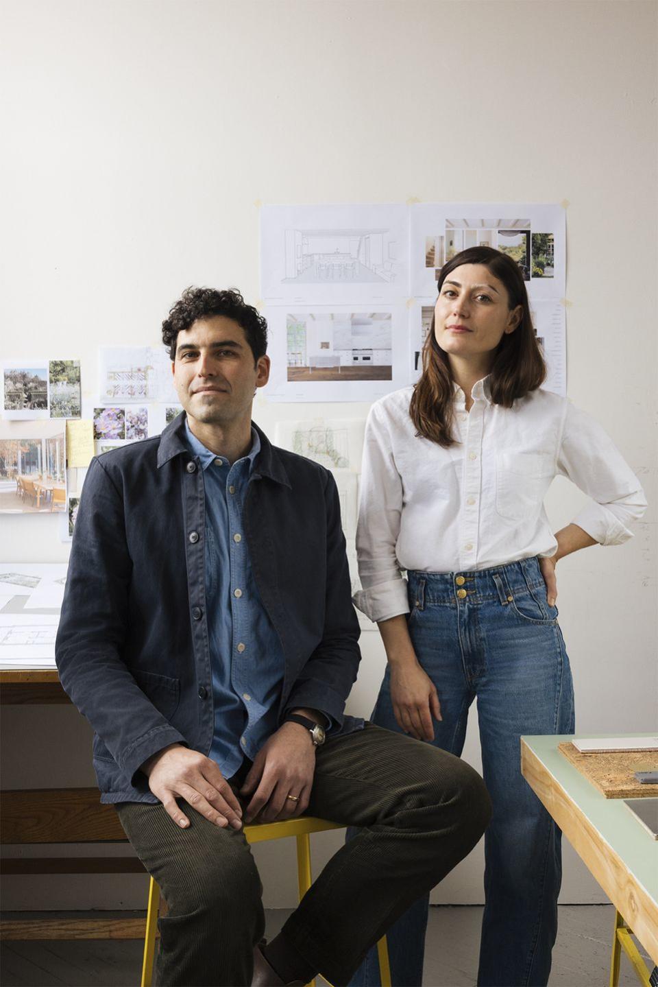 portrait of kitsma studio designers, alexandria donati and jonathan chesley for house beautiful spring 2023 issue shot on location at their studio in brooklyn, ny