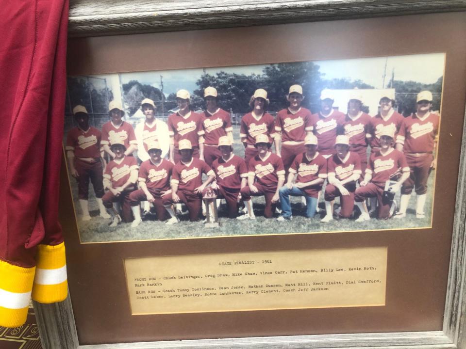 This photo of the 1981 Bowie baseball team hangs at Bowie High School, commemorating its appearance at the state tournament.