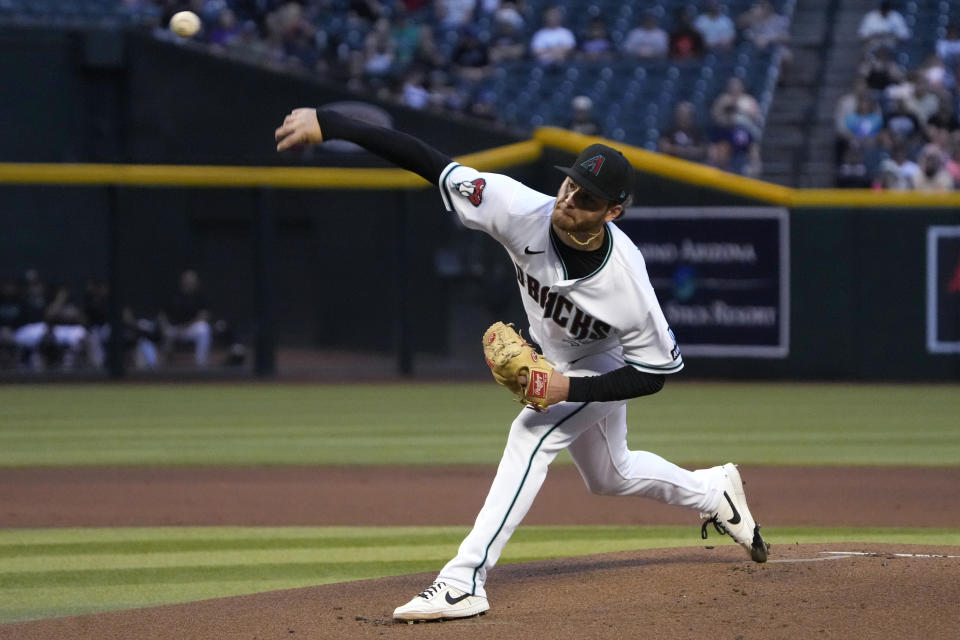 Arizona Diamondbacks pitcher Ryne Nelson throws to a San Diego Padres batter during the first inning of a baseball game Thursday, April 20, 2023, in Phoenix. (AP Photo/Rick Scuteri)