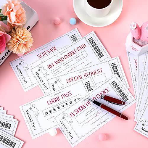 3) 20 Pieces Love Coupon Cards for Sweet Couple, Husband, Wife, Boyfriend or Girlfriend Romantic Gift for Wedding, Valentine's Day Anniversary or Birthday, 20 Designs (White)