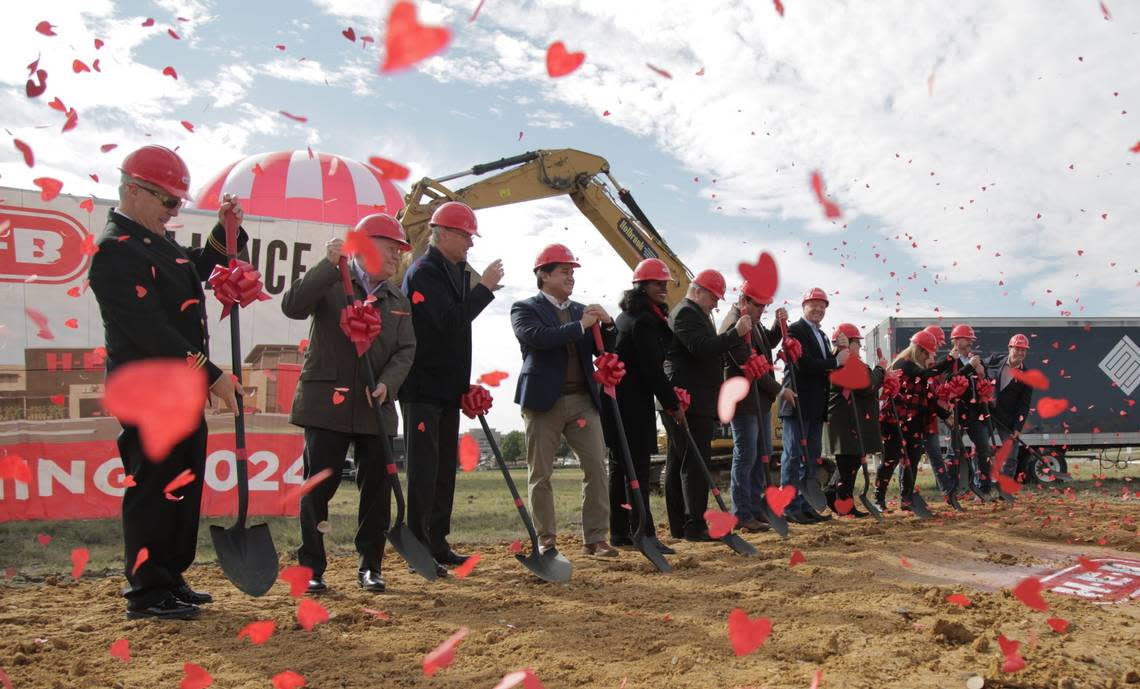 Confetti falling at the groundbreaking for the Fort Worth H-E-B on Nov. 16, 2022