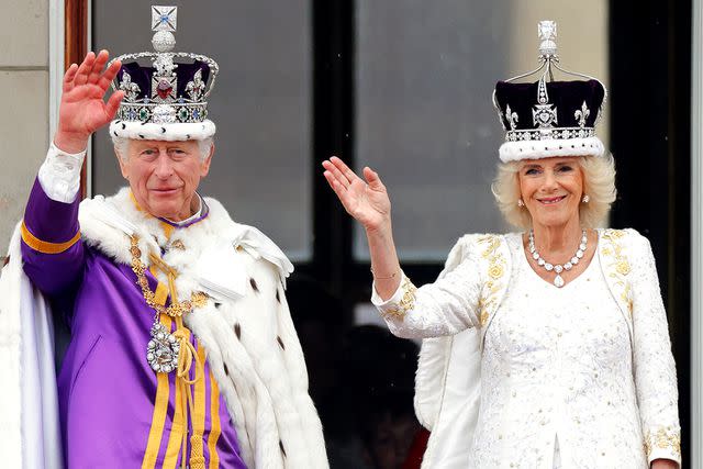 <p>Max Mumby/Indigo/Getty</p> King Charles and Queen Camilla on their May 6, 2023 coronation day in London.