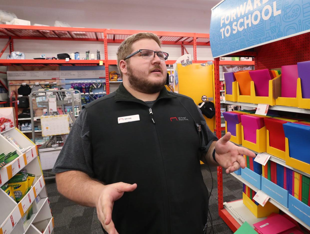 Bryan Jinnette, manager at Staples on Arlington Road, talks about back-to-school shopping season and how the store is stocking up supplies in Akron on Monday, July 18, 2022.