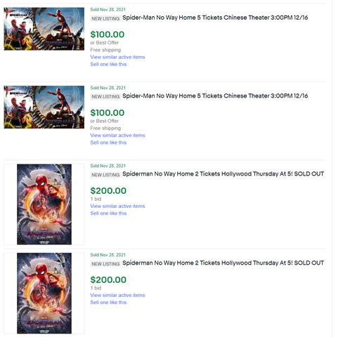 Boletos para Spider-Man: No Way Home ya se venden a precios ridículos en  eBay