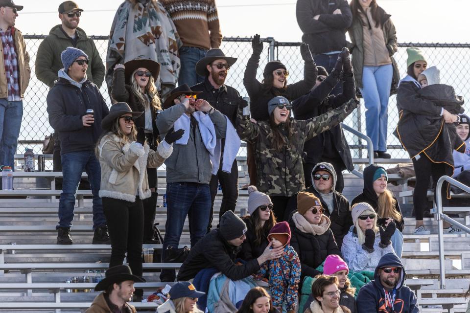 Spectators watch the 2024 Utah Skijoring competition at the Wasatch County Event Complex in Heber City on Saturday, Feb. 17, 2024. The event was sold out for the weekend. | Marielle Scott, Deseret News