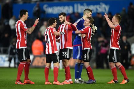 Football Soccer - Swansea City v Southampton - Barclays Premier League - Liberty Stadium - 13/2/16 Southampton players celebrates winning at the end of the game Mandatory Credit: Action Images / Tony O'Brien Livepic