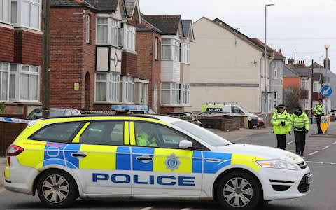 Police at the scene in St Leonards, East Sussex - Credit: Gareth Fuller/PA