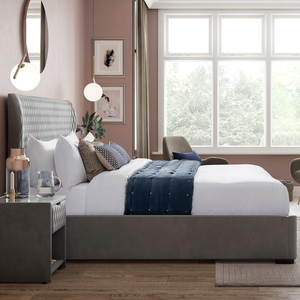 <p>Create an instantly dramatic feel in your bedroom with a stylish grey bed – even better if it's upholstered in plush velvet. Not only are calming grey hues <a href="https://www.housebeautiful.com/uk/decorate/bedroom/a35432588/feng-shui-bedroom/" rel="nofollow noopener" target="_blank" data-ylk="slk:Feng Shui;elm:context_link;itc:0;sec:content-canvas" class="link ">Feng Shui</a> approved, but it will help to flatter the room's decor too.</p><p>'By decorating with pink and grey you can combine two timeless interior schemes – a neutral and a pastel,' adds Julian Downes, MD at <a href="https://www.fibreflooring.com/" rel="nofollow noopener" target="_blank" data-ylk="slk:Fibre Flooring;elm:context_link;itc:0;sec:content-canvas" class="link ">Fibre Flooring</a>. 'Pink and grey creates a décor that is both calm and cool; ideal for bedrooms where you want a fresh but cosy feel.'</p><p>• Grove bed, <a href="https://www.dreams.co.uk/grove-velvet-finish-upholstered-ottoman-bed-frame/p/251-00336" rel="nofollow noopener" target="_blank" data-ylk="slk:House Beautiful collection at Dreams;elm:context_link;itc:0;sec:content-canvas" class="link ">House Beautiful collection at Dreams</a></p>