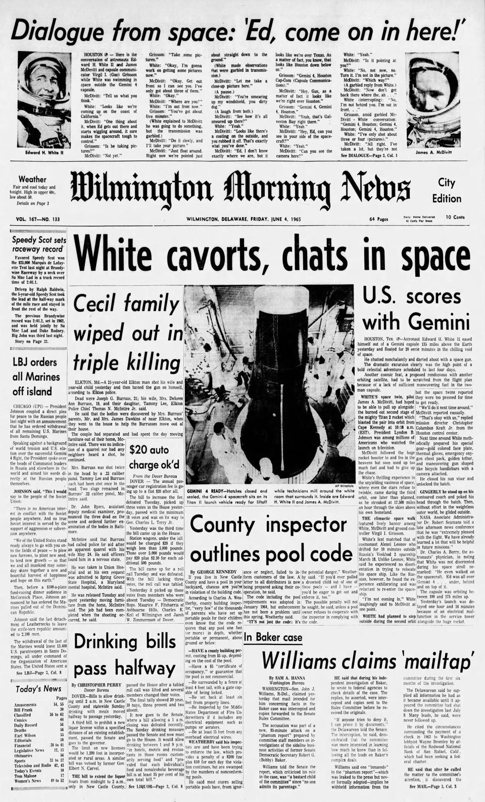 Front page of the Wilmington Morning News from June 4, 1965.