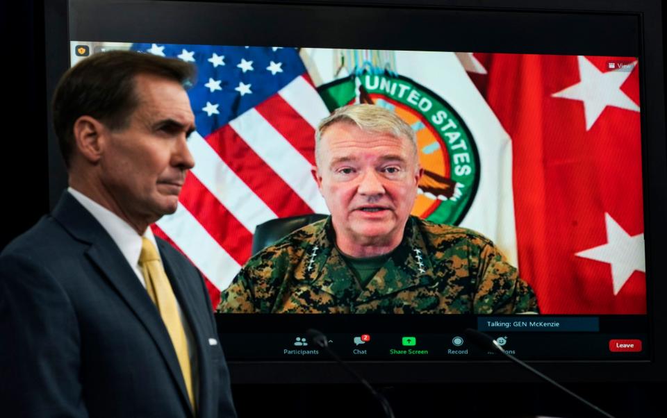 Gen. Frank McKenzie, Commander of US Central Command, speaks about Afghanistan during a virtual briefing - AP