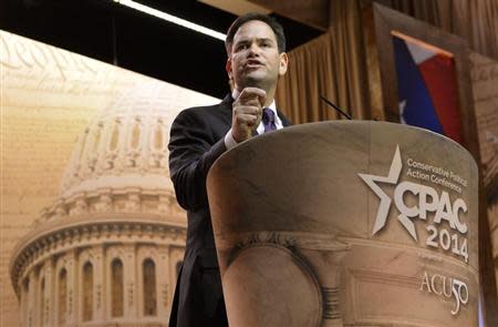 U.S. Sen. Marco Rubio (R-FL) makes remarks to the Conservative Political Action Conference (CPAC) in Oxon Hill, Maryland, March 6, 2014. REUTERS/Mike Theiler