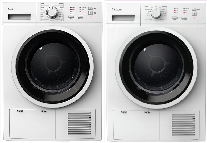 (Left) Esatto $815 Heat Pump 7kg Dryer compared to Aldi $599 7kg Heat Pump Dryer 