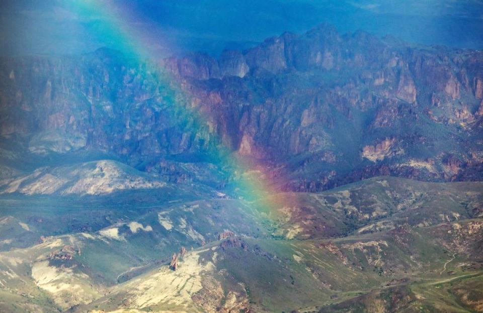 A rainbow appears over the Owyhee Canyonlands near Jordan Valley, Oregon, in late April. Conservation groups are pushing for the wilderness area to be designated a national monument.