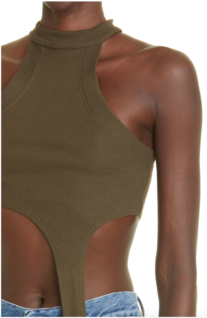 Olive "Race Her" Ribbed Halter Tank