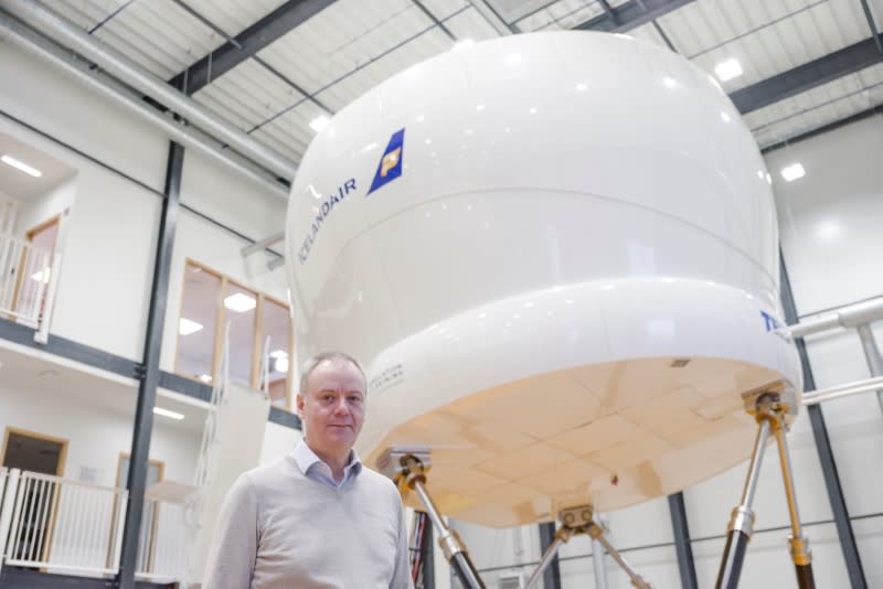 Managing director of TRU Flight Training Iceland Gudmundsson poses for a picture in Reykjavik