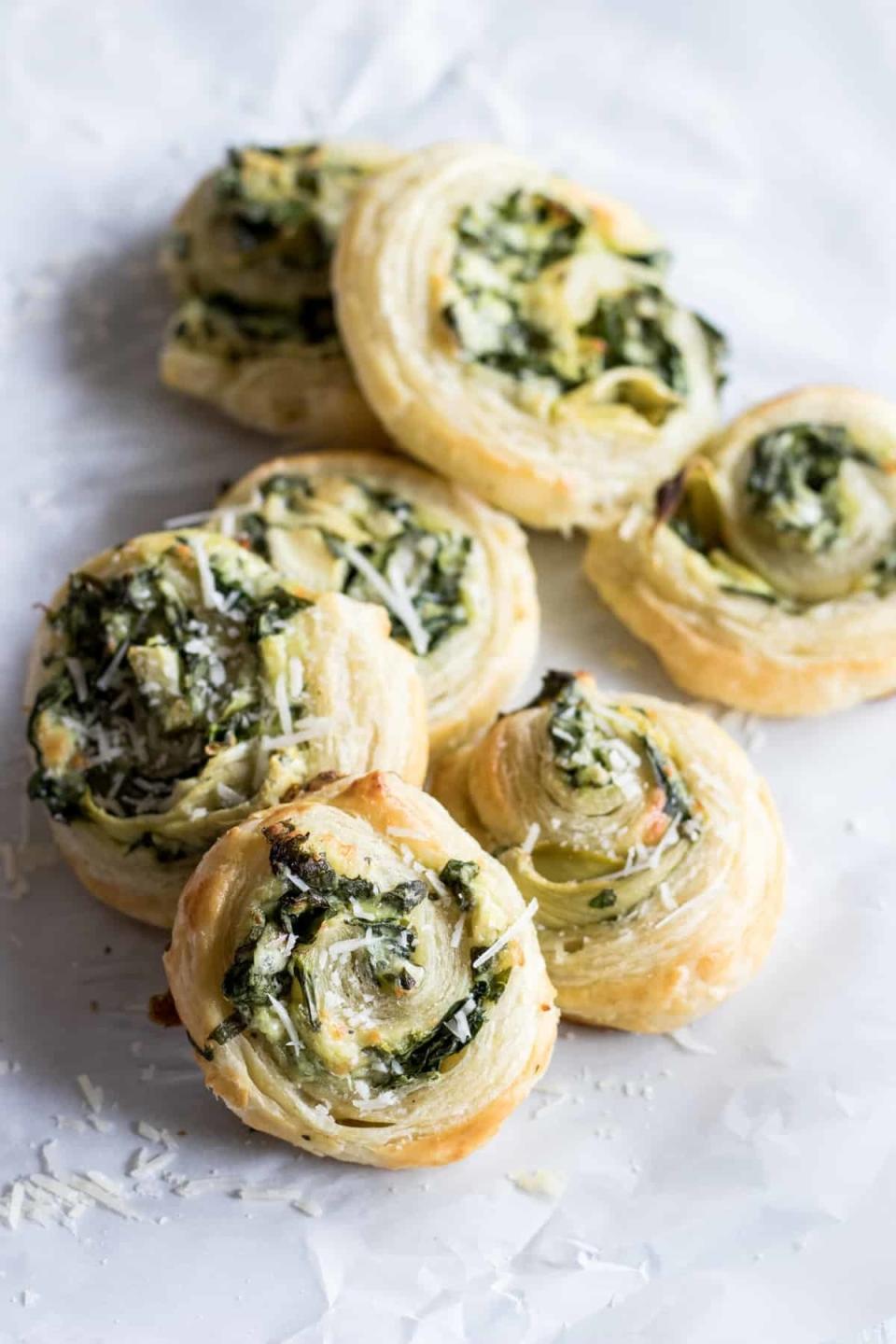 Pinwheels stuffed with spinach artichoke filling.