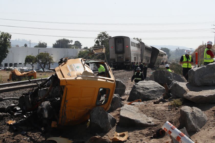 An Amtrak passenger train derailed in Moorpark after colliding with a truck