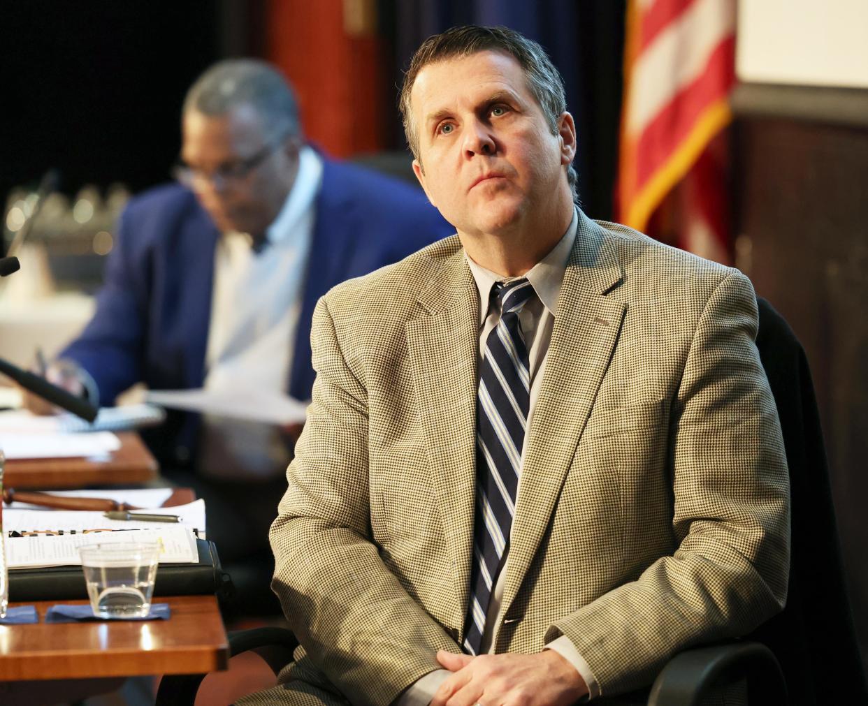 Brockton mayor Robert Sullivan presides over the School Committee meeting on Tuesday, Feb. 6, 2024.