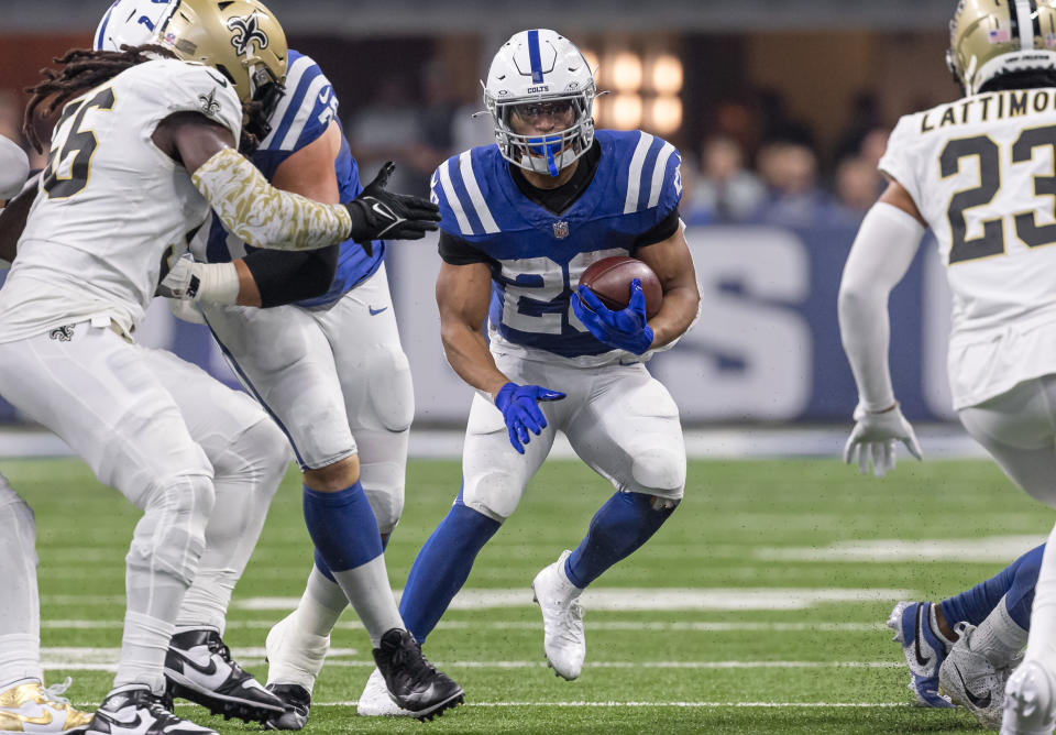 Jonathan Taylor #28 of the Indianapolis Colts. (Photo by Michael Hickey/Getty Images)