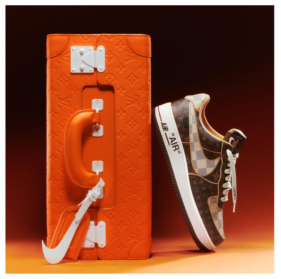 The Louis Vuitton and Nike “Air Force 1” by Virgil Abloh and pilot case to be auctioned exclusively at Sotheby’s. - Credit: Courtesy of Louis Vuitton