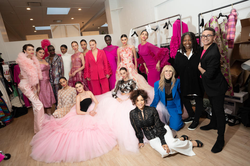 Backstage at the Christian Siriano Pink Fantasy charity fashion show.