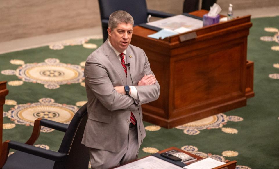 Sen. Bill Eigel, R-Weldon Spring, begins a filibuster April 2 on the Missouri Senate floor.