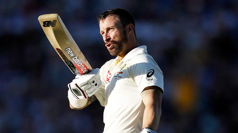 Matthew Wade celebrates a century in the fifth Ashes Test.