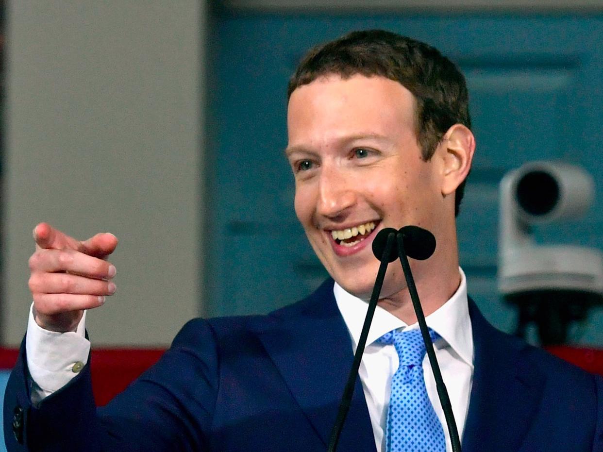 mark zuckerberg facebook happy pointing smiling speech