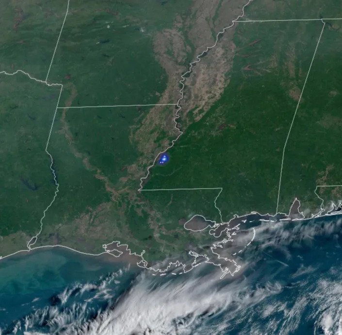 Image from the GOES 16 satellite shows the fireball just east of the Louisiana border. / Credit: NOAA