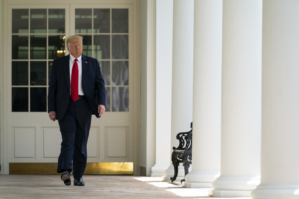 President Donald Trump arrives to speak during an event on police reform, in the Rose Garden of the White House, Tuesday, June 16, 2020, in Washington. (AP Photo/Evan Vucci)