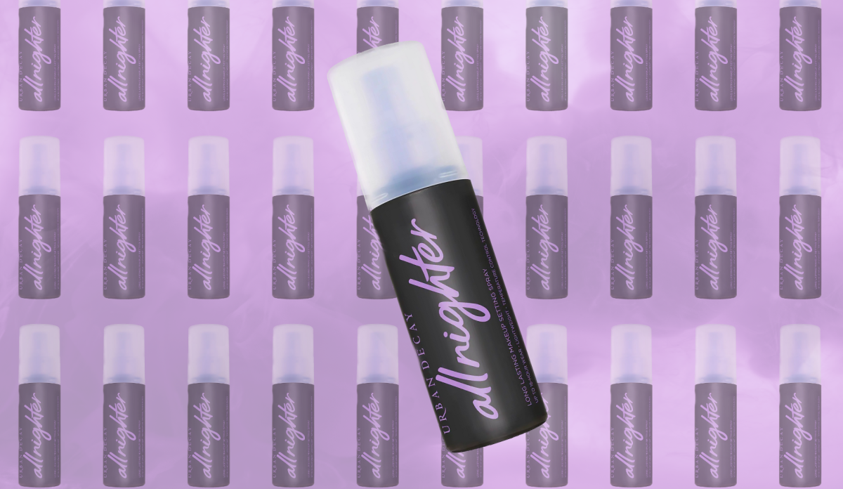 Urban Decay All Nighter Waterproof Makeup Setting Spray, $36, <a href="https://howl.me/ckOPzc1QuhZ" rel="nofollow noopener" target="_blank" data-ylk="slk:available here;elm:context_link;itc:0;sec:content-canvas" class="link ">available here</a>.<p>Photo: Courtesy of Urban Decay; Artwork: Catie Pusateri/Fashionista</p>