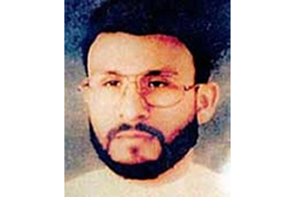 FILE - This undated file photo provided by U.S. Central Command, shows Abu Zubaydah, date and location unknown. A federal appeals court hearing the case of a Guantanamo Bay inmate who was subjected to brutal treatment by the CIA after being detained following the 9/11 attacks took the rare step of calling "enhanced interrogation techniques" torture. The Ninth U.S. Court of Appeals in San Francisco said in a ruling Wednesday, Sept. 18, 2019, allowing Abu Zubaydah's lawyers to question two former CIA contractors that the Palestinian man "was tortured." (U.S. Central Command via AP, File)