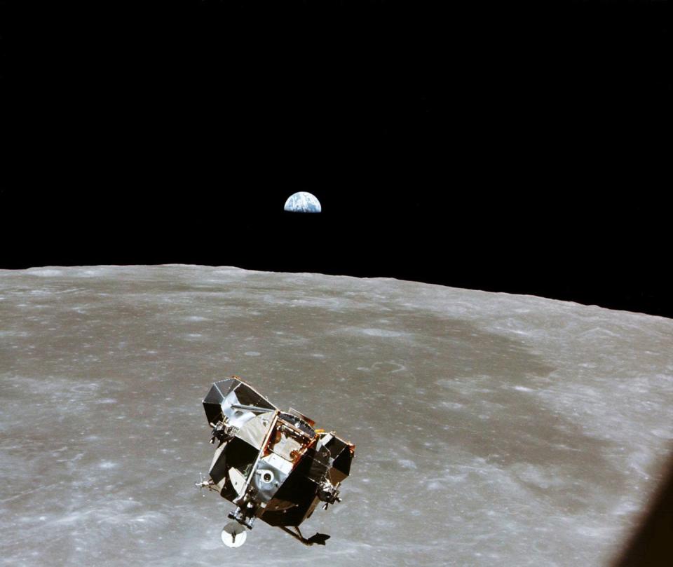 <p>Apollo 11 lunar module rising above the moon to rendezvous with command module before heading home.</p>