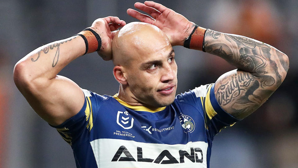 Pictured here, Blake Ferguson playing for the Parramatta Eels in the 2021 NRL season.