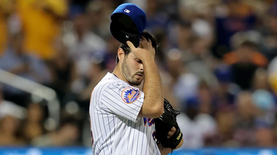 New York Mets relief pitcher Grant Hartwig (93) reacts during the seventh inning against the Pittsburgh Pirates at Citi Field