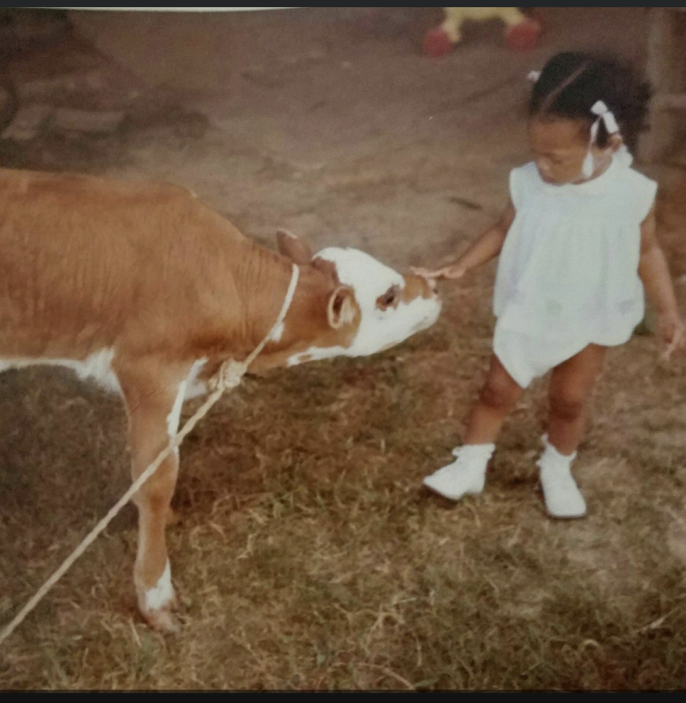 Fanchon Stinger as toddler on her grandfather's farm. She fell in love with animals at a young age.