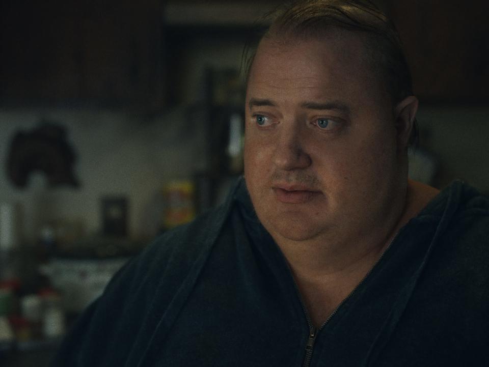 Charlie (Brendan Fraser) is a 600-pound man with congestive heart failure hoping to reconnect with his daughter in Darren Aronofsky's "The Whale."