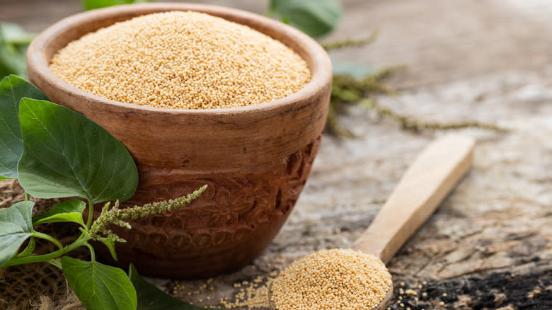 amaranth grains in bowl and spoon