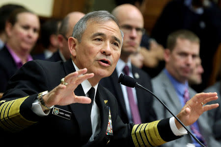 The Commander of the U.S. Pacific Command, Admiral Harry Harris, testifies before a House Armed Services Committee hearing on "Military Assessment of the Security Challenges in the Indo-Asia-Pacific Region" on Capitol Hill in Washington, U.S, April 26, 2017. REUTERS/Yuri Gripas