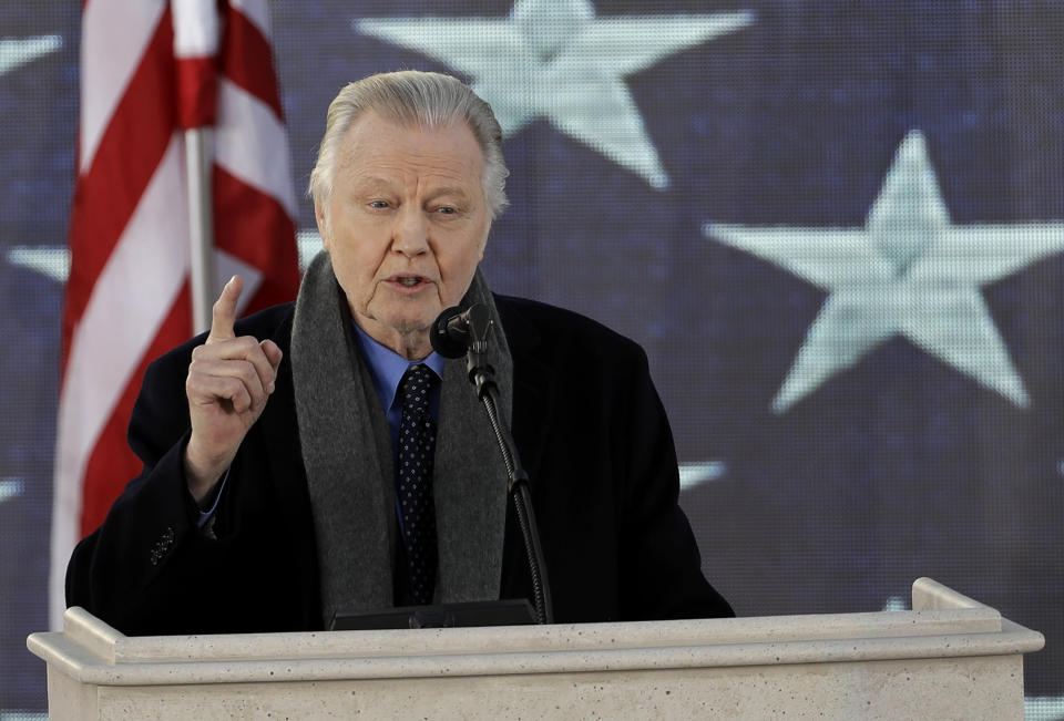 Actor Jon Voight speaks during a pre-Inaugural "Make America Great Again! Welcome Celebration" at the Lincoln Memorial in Washington, Thursday, Jan. 19, 2017. (AP Photo/David J. Phillip)