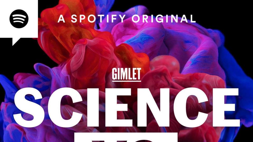 science vs in white text with the word gimlet above it and red and purple swirls in the background