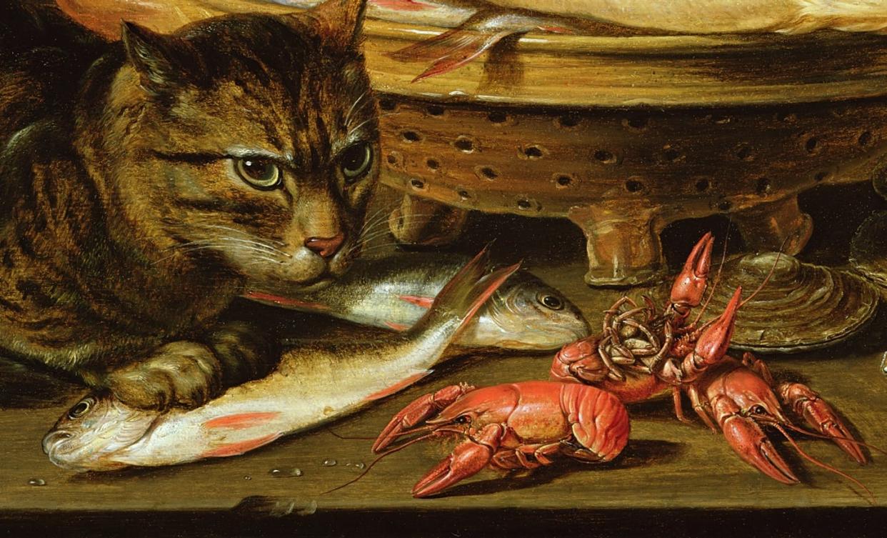 <span class="caption">Detalle de _Bodegón con una carpa en un colador de cerámica, cangrejos de río, ostras, pescados y un gato sentado_ (Clara Peeters, fecha desconocida).</span> <span class="attribution"><a class="link " href="https://commons.wikimedia.org/wiki/File:Clara_Peeters_-_A_still_life_with_carp_in_a_ceramic_colander_etc.jpg#mw-jump-to-license" rel="nofollow noopener" target="_blank" data-ylk="slk:Wikimedia Commons / The Bridgeman Art Library;elm:context_link;itc:0;sec:content-canvas">Wikimedia Commons / The Bridgeman Art Library</a></span>