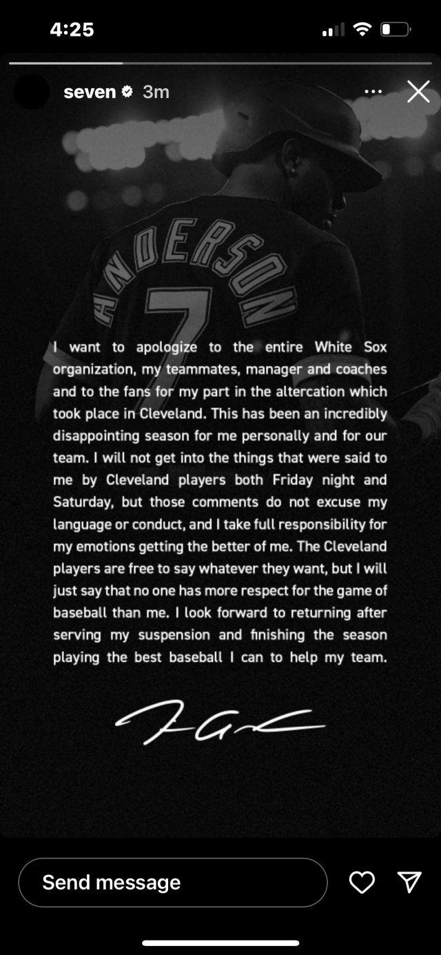 Tim Anderson apologizes on Instagram for José Ramírez incident