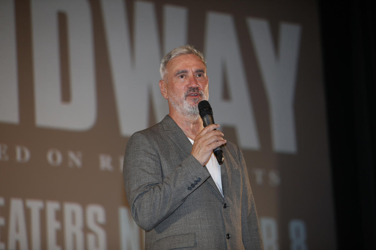 Roland Emmerich speaks before the "Midway" screening at Joint Base Pearl Harbor-Hickam on October 20, 2019. (Photo by Marco Garcia/Getty Images for Lionsgate Entertainment)