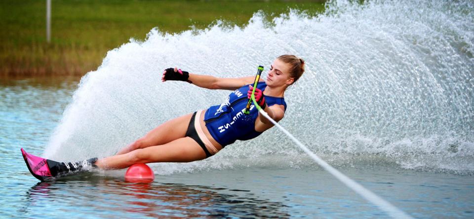 The slalom event is one of the three disciplines water skiers will compete in during the 81st annual Goode Water Ski National Championships at Okeeheelee Park. In addition to over 2,000 athletes and their families, the Palm Beach County Sports Commission expects thousands of spectators.